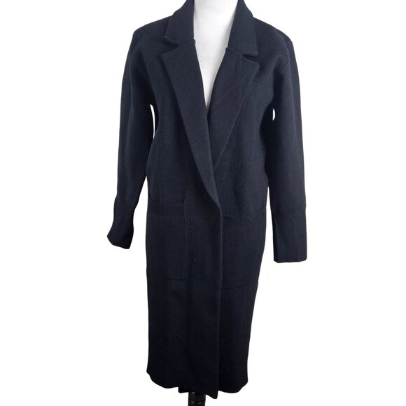 Anrabess Womens Med Open Front Coatigan Sweater Long Lapel Cardigan Black Warm - Picture 2 of 10